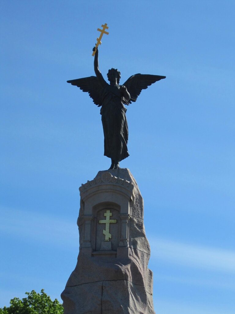 russalka, nature, statue, tallinn, angel, orthodox, memorial, sky, cross, shipwreck